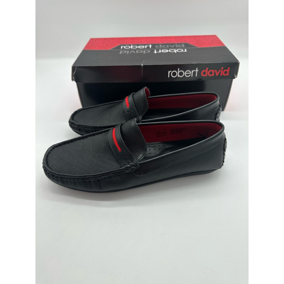 Robert David Mens Kobe Penny Loafers Black Red Slip-On Driving Moc Toe 7M New - Picture 4 of 7